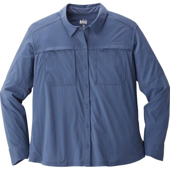 Sahara Button-Up Long-Sleeve Shirt - Slate Blue - 3X - Picture 1 of 10